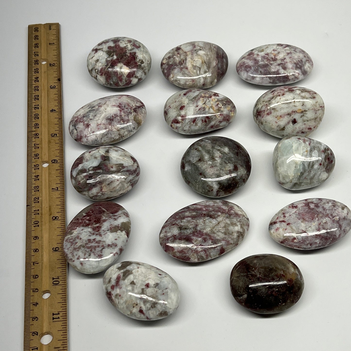 2.2 Lbs, 1.7"-2.5", 14pcs, Rubellite Tourmaline Palm-Stone Polished, B21031
