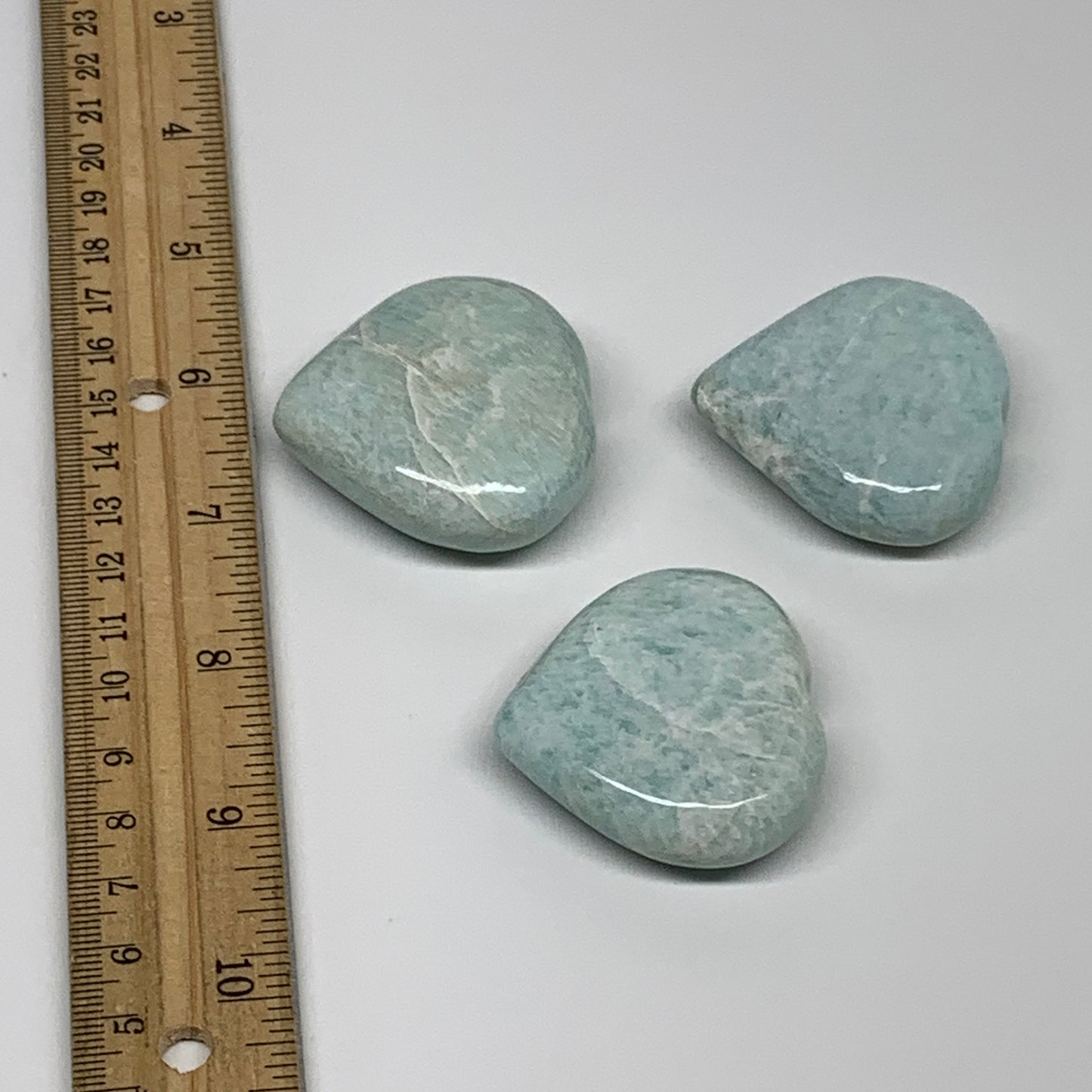 133g, 1.6"-1.7", 3pcs, Natural Amazonite Heart Polished Gemstone, B34728