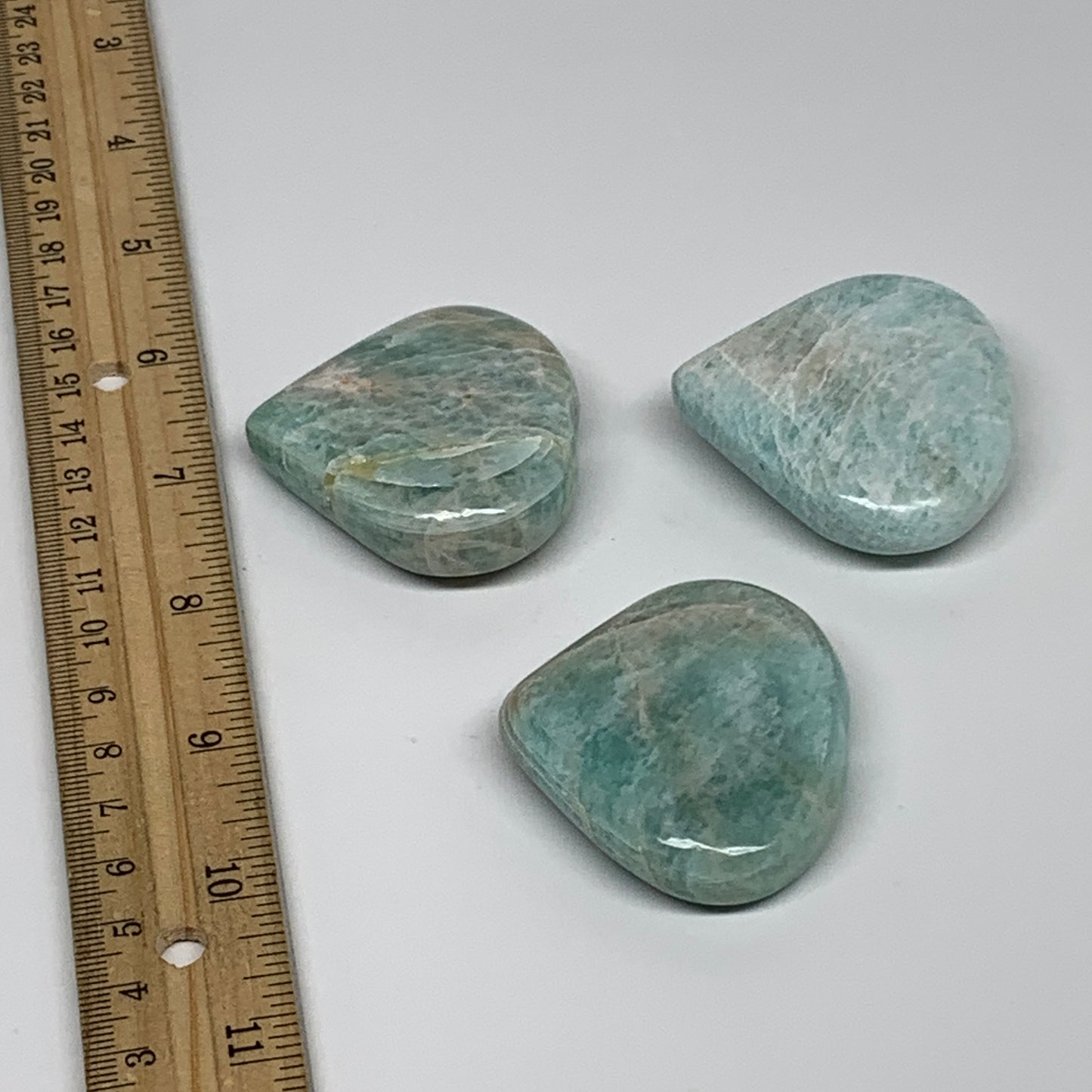 152.9g, 1.8"-1.9", 3pcs, Natural Amazonite Heart Polished Gemstone, B34730