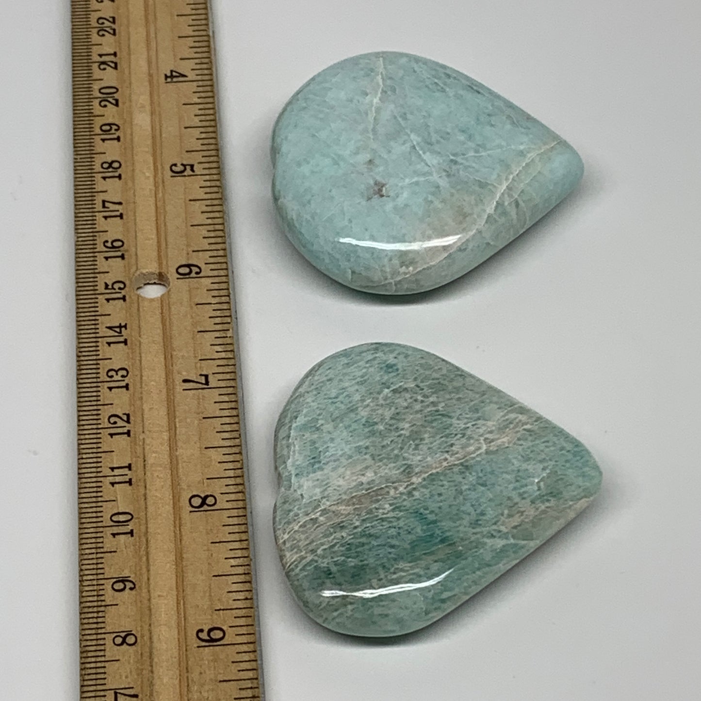 120g, 2"-2.2", 2pcs, Natural Amazonite Heart Polished Gemstone, B34731