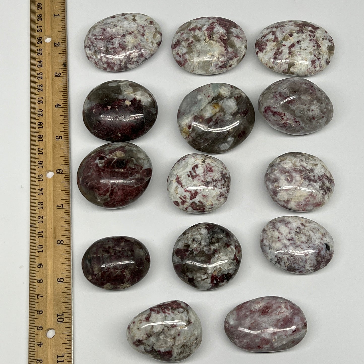 2.2 Lbs, 1.7"-2.3", 14pcs, Rubellite Tourmaline Palm-Stone Polished, B21034