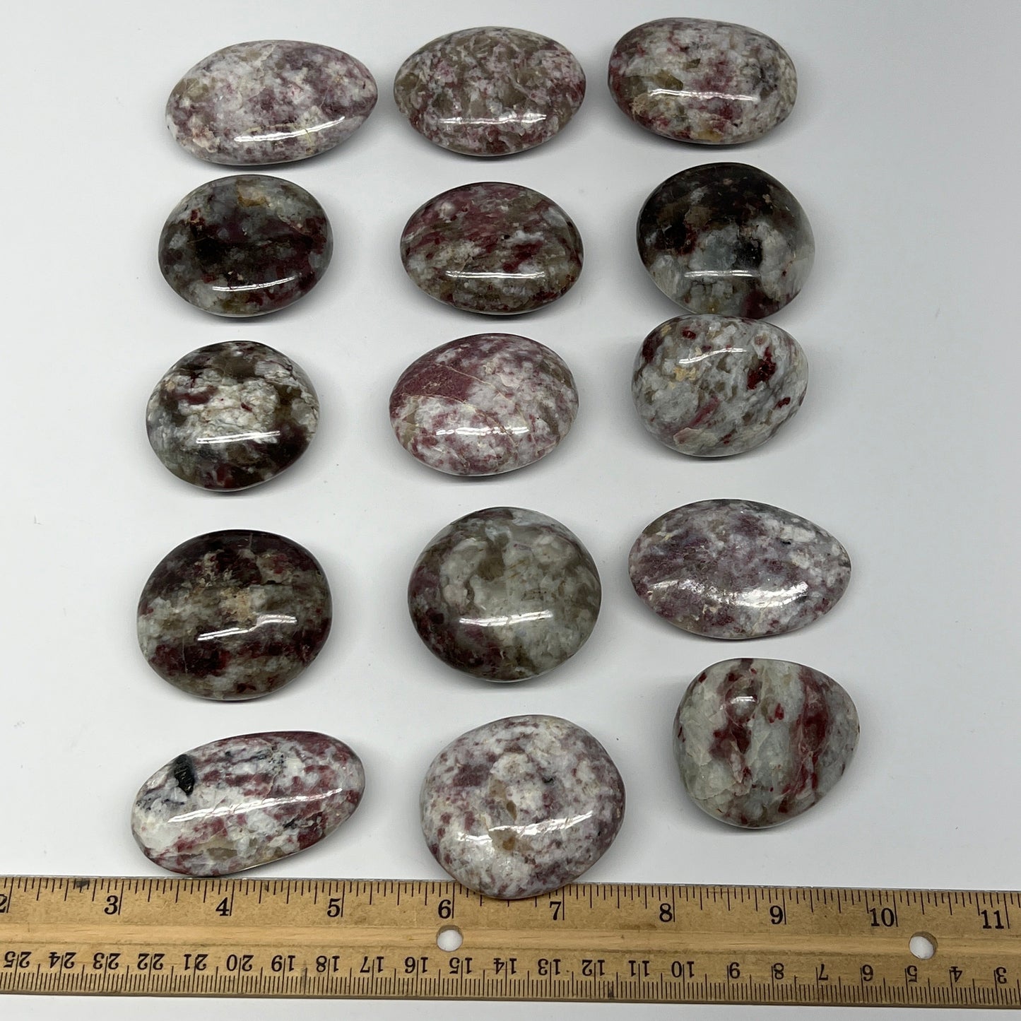 2.2 Lbs, 1.8"-2.5", 15pcs, Rubellite Tourmaline Palm-Stone Polished, B21036