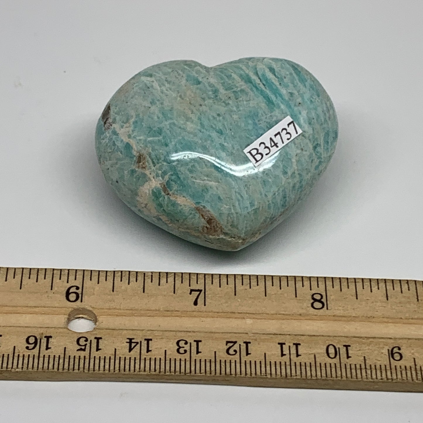 94.5g, 1.8"x"x2.1"x1.1", Natural Amazonite Heart Polished Gemstone, B34737