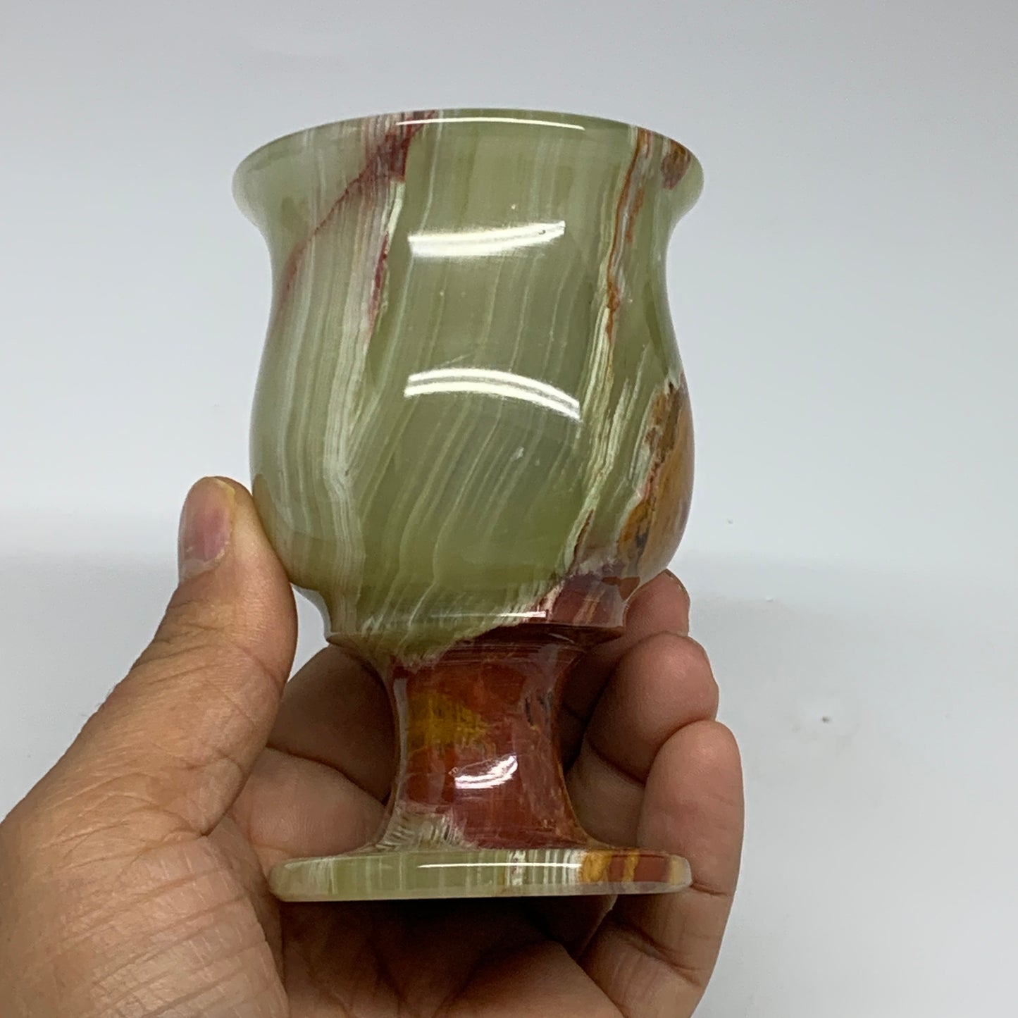202g, 3.8"x2.3" Natural Green Onyx Cup Gemstone from Afghanistan, B3206