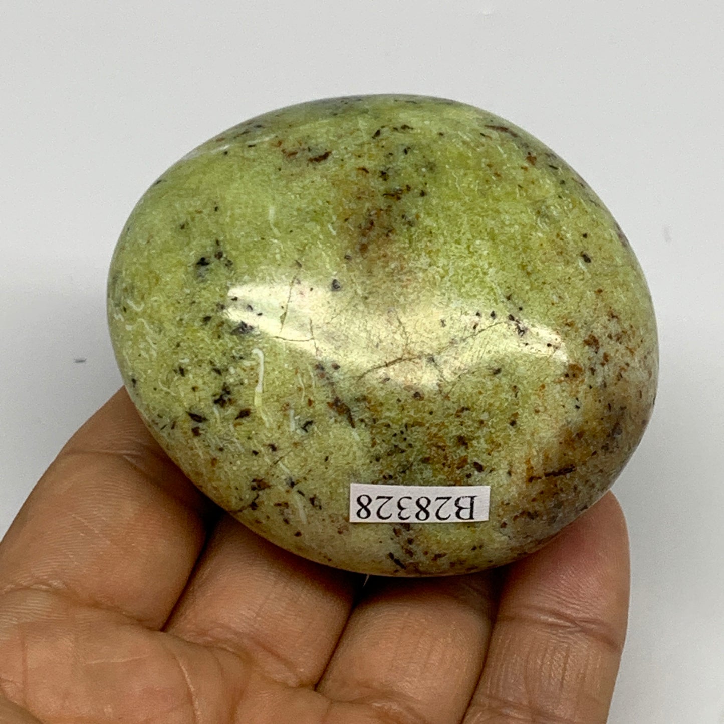139.2g, 2.5"x2.2"x1.4", Green Opal Crystal PalmStone Polished Reiki, B28328