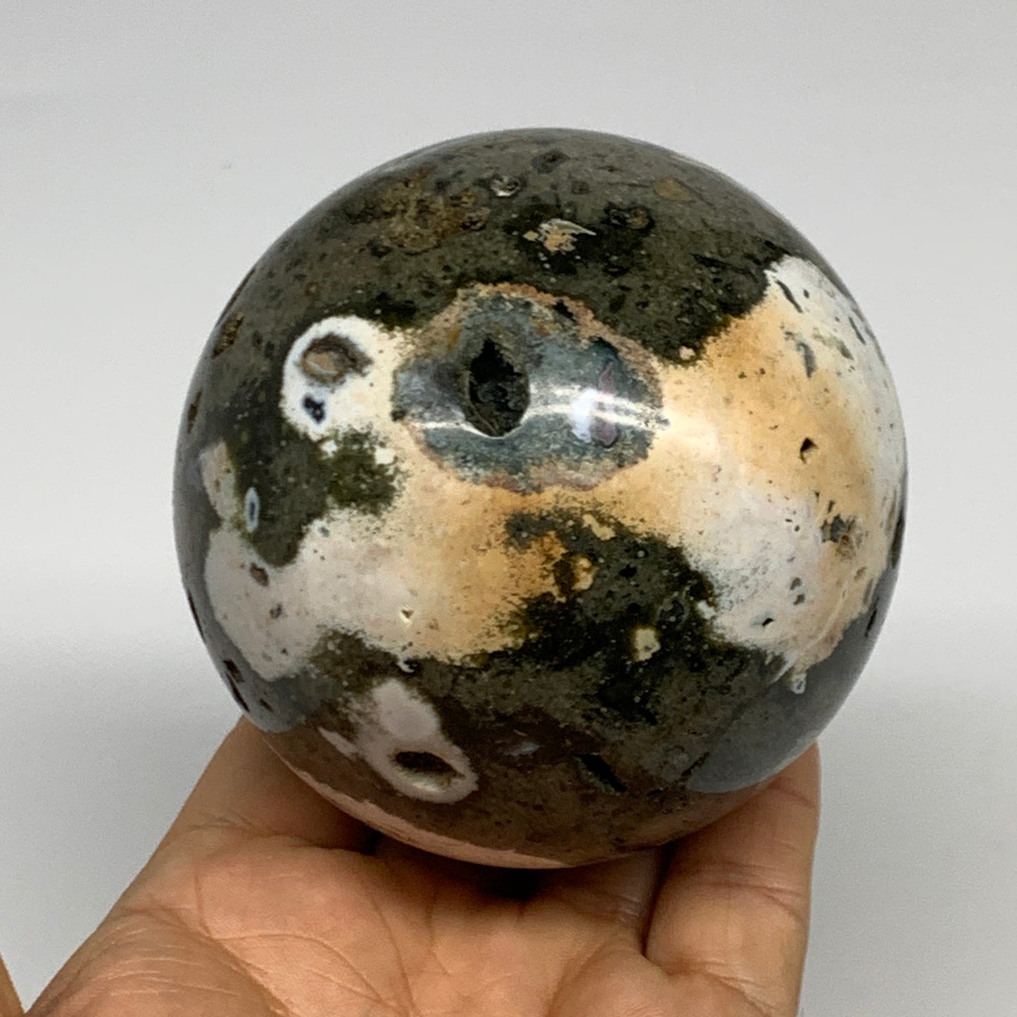 1.36 lbs, 3.1" (79mm), Ocean Jasper Sphere Geode Crystal Reiki @Madagascar, B298