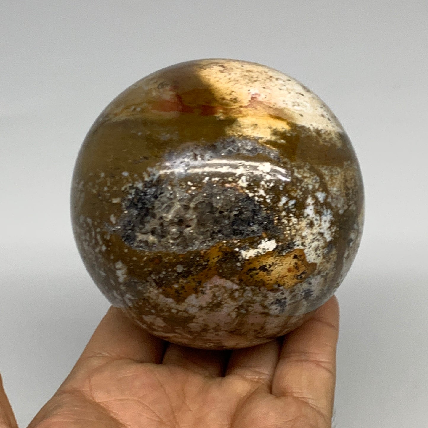 1.46 lbs, 3.2" (80mm), Ocean Jasper Sphere Geode Crystal Reiki @Madagascar, B298