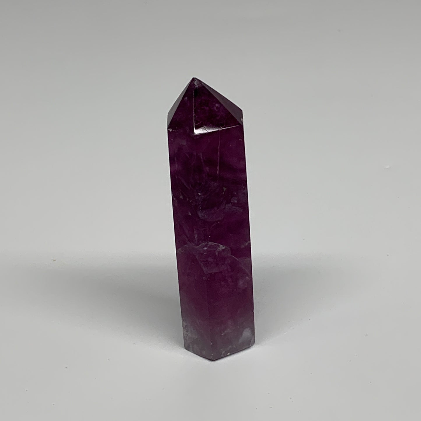 75.6g, 3"x0.8", Natural Watermelon Fluorite Tower Obelisk Point Crystal, B31377