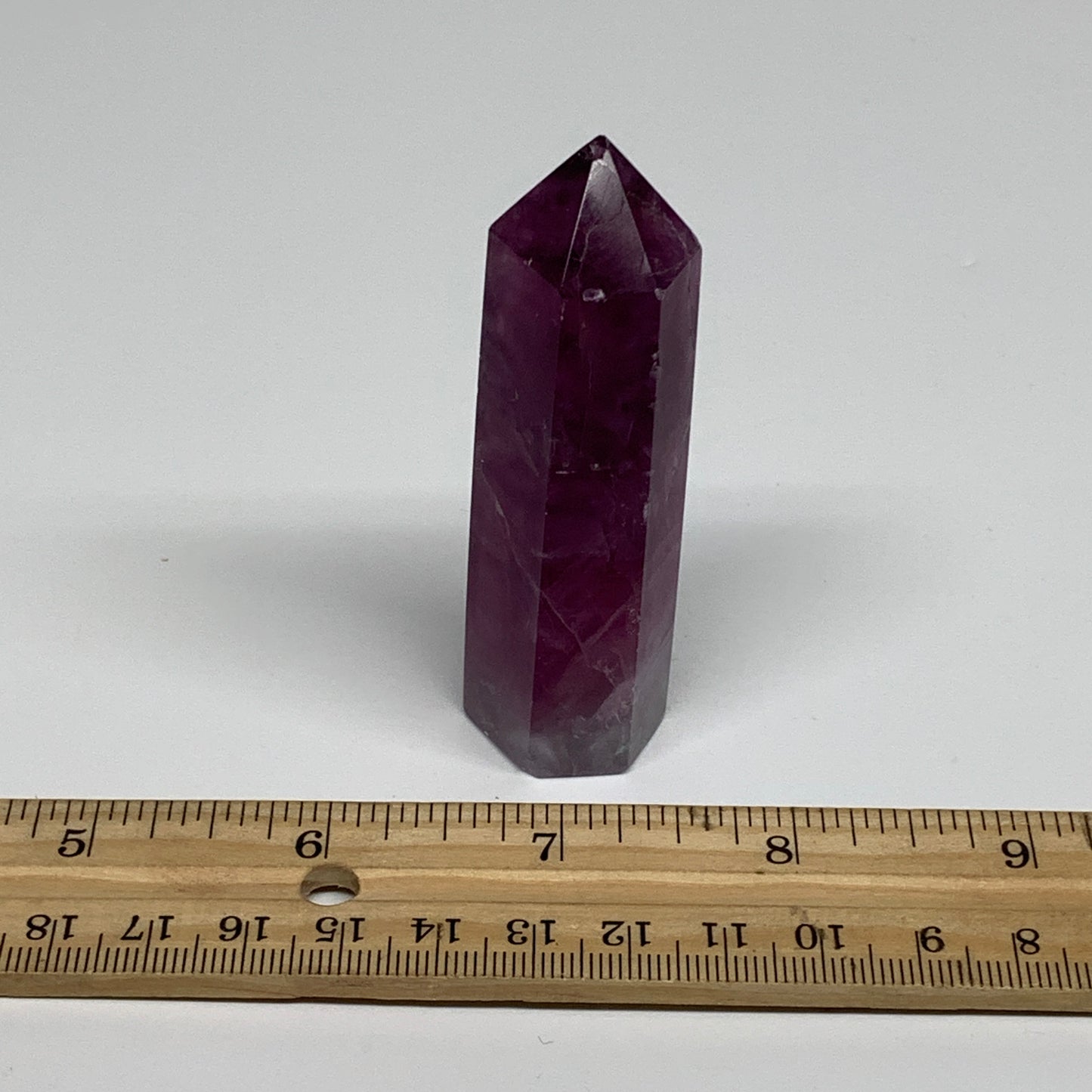 75.6g, 3"x0.8", Natural Watermelon Fluorite Tower Obelisk Point Crystal, B31377