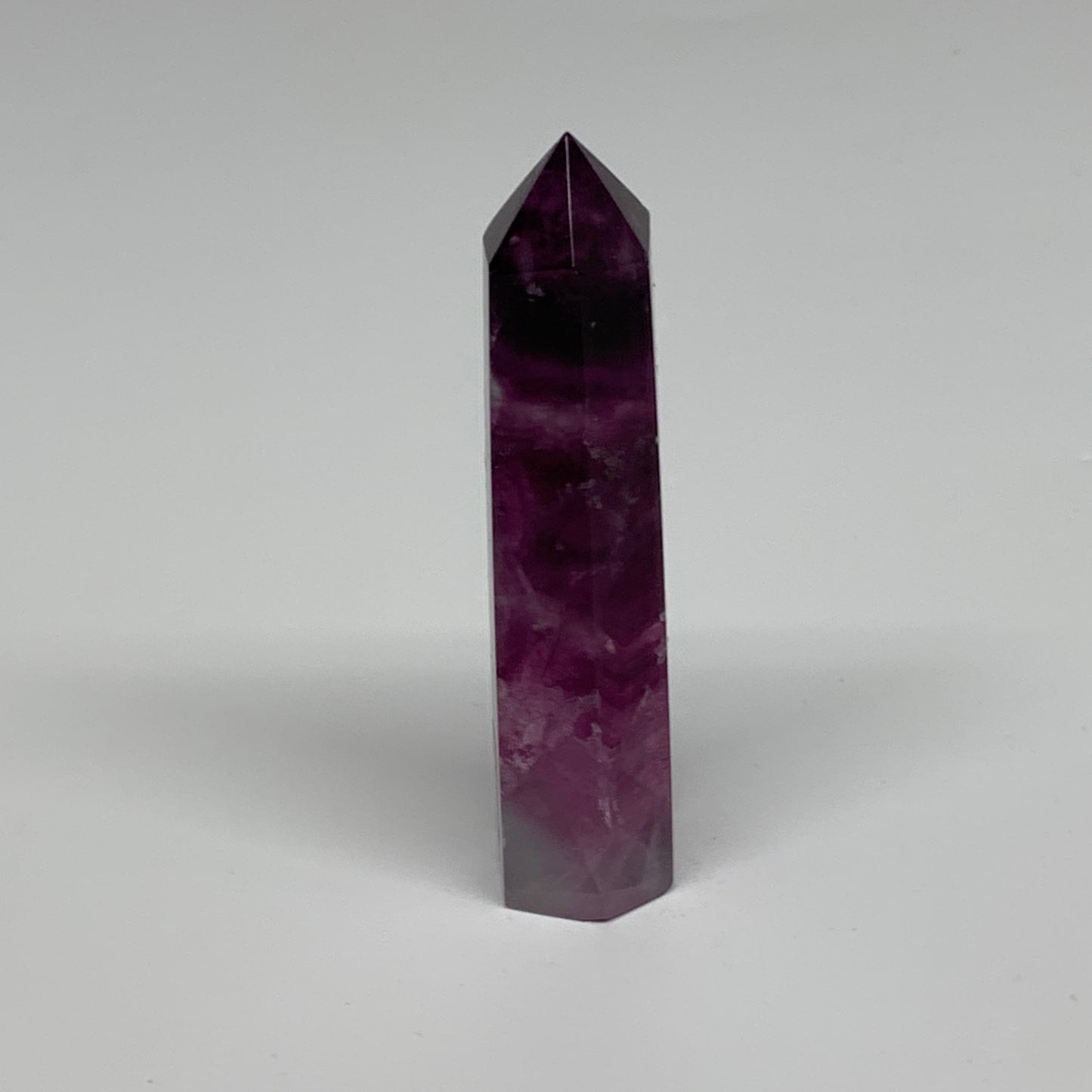64.6g,  3.1"x0.7", Natural Watermelon Fluorite Tower Obelisk Point Crystal, B313