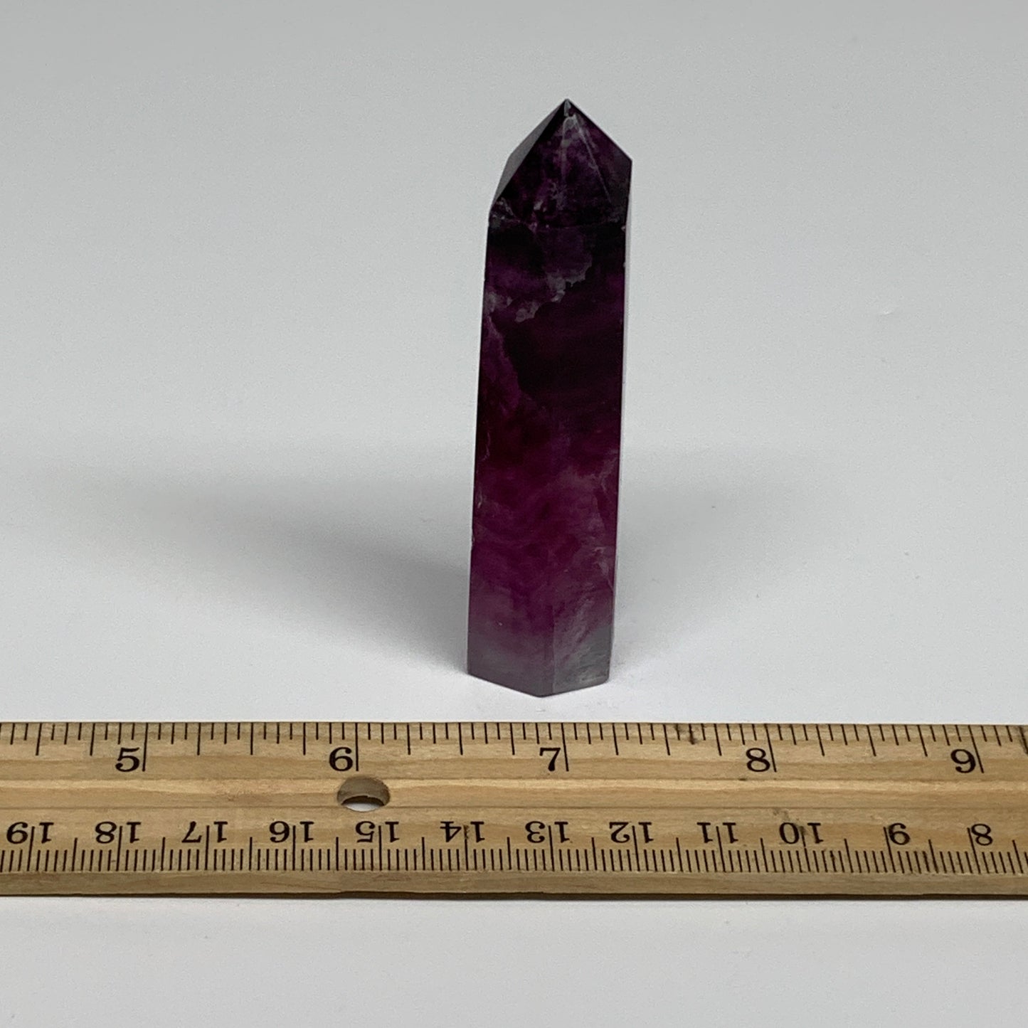 64.6g,  3.1"x0.7", Natural Watermelon Fluorite Tower Obelisk Point Crystal, B313