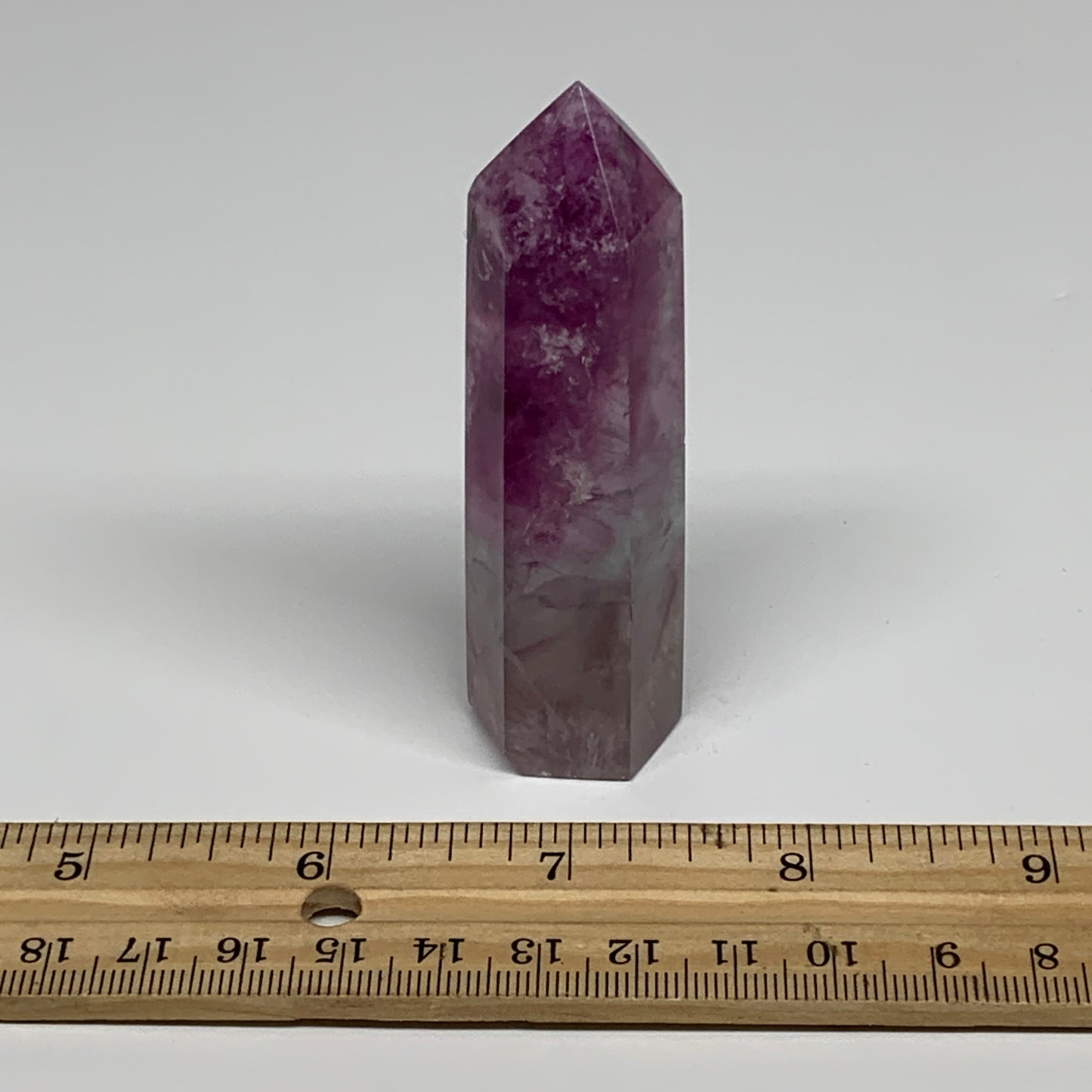 85.9g,  3.1"x0.8", Natural Watermelon Fluorite Tower Obelisk Point Crystal, B313