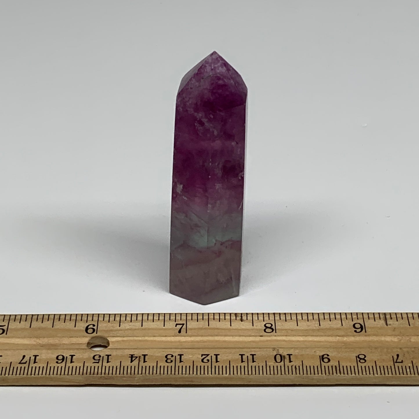 85.9g,  3.1"x0.8", Natural Watermelon Fluorite Tower Obelisk Point Crystal, B313