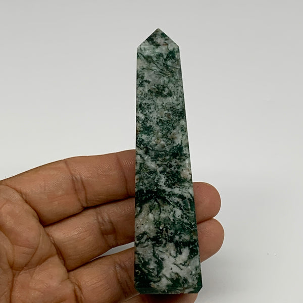 79.7g, 3.6"x0.9", Tree Agate Tower Obelisk Point Crystal @Brazil, B31387