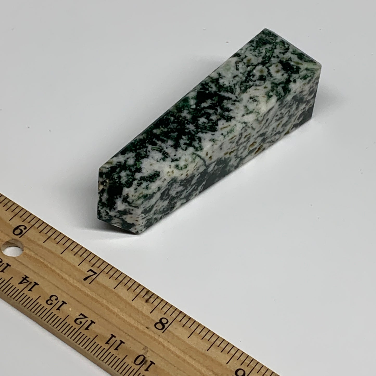 88.4g, 3.3"x0.9", Tree Agate Tower Obelisk Point Crystal @Brazil, B31390