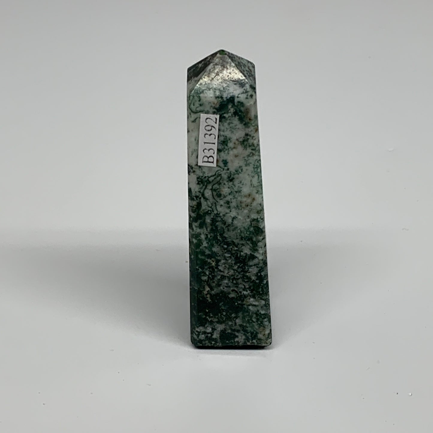 62.1g, 3.1"x0.8", Tree Agate Tower Obelisk Point Crystal @Brazil, B31392