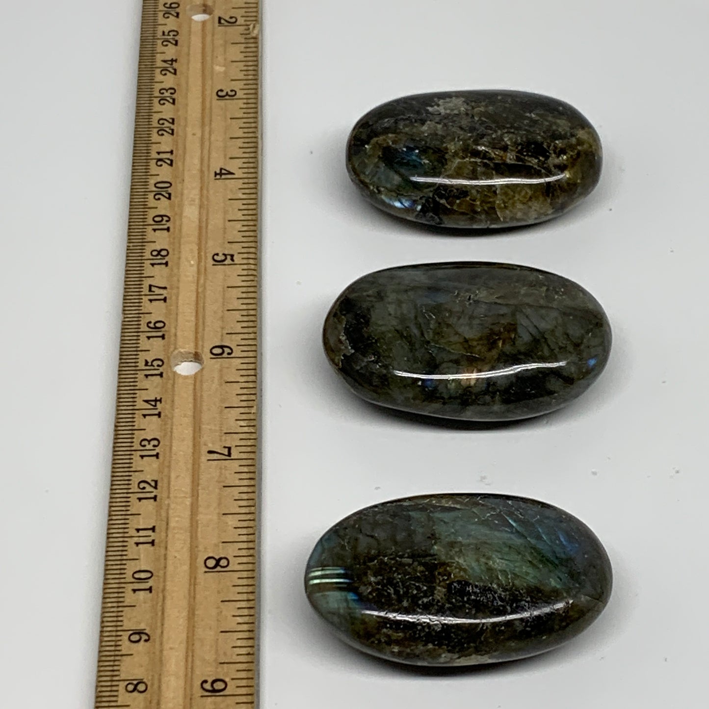 158.4g, 2"-2.1", 3pcs, Labradorite Palm-stone Polished Gemstone, B35538