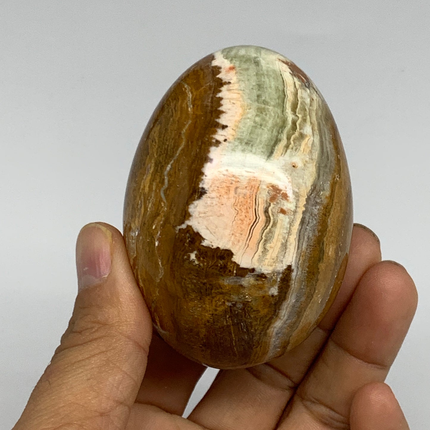 249g, 2.8"x2" Natural Green Onyx Egg Gemstone Mineral, from Pakistan, B32037