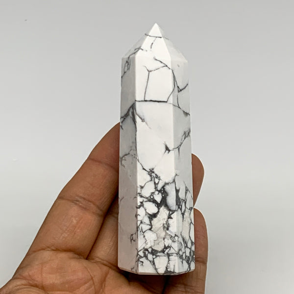 124.5g, 3.7"x1"x1", Natural Howlite Point Tower Obelisk Crystal, B29071