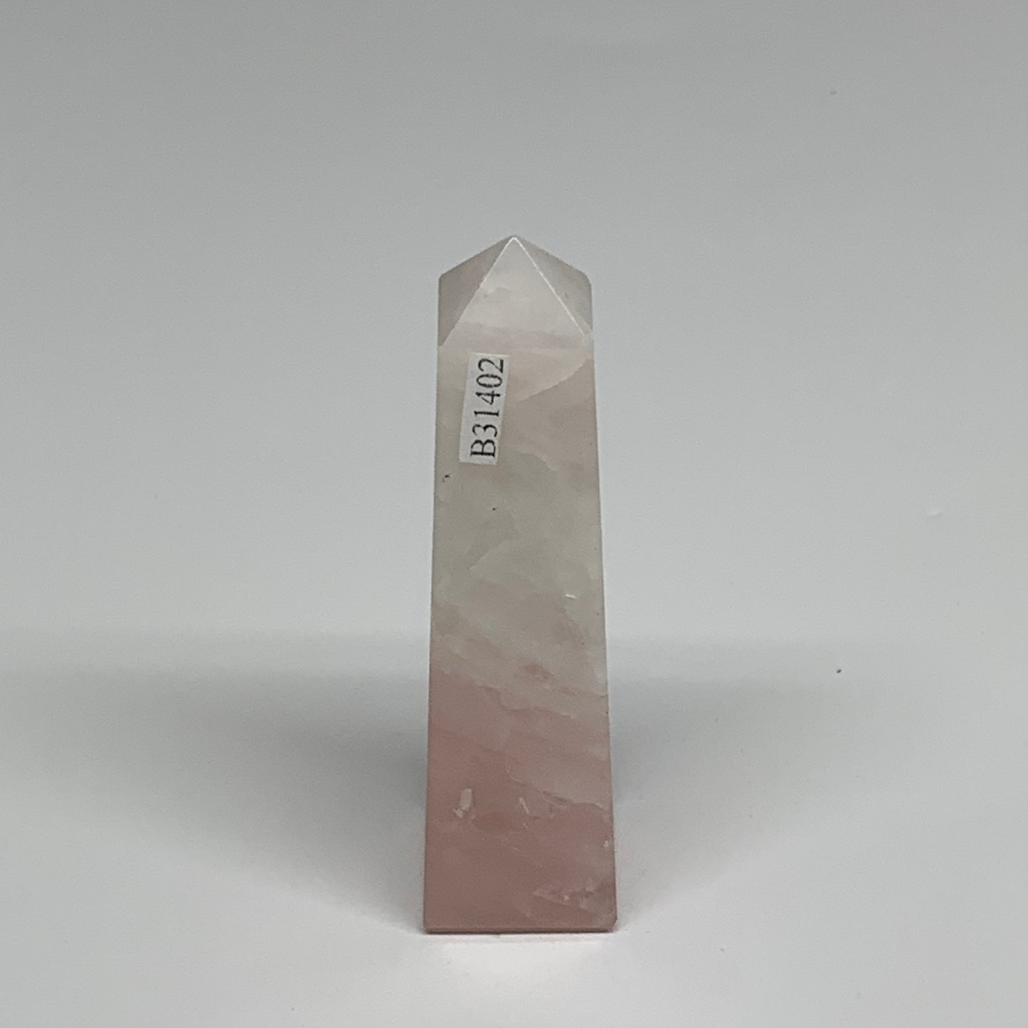 86.2g,3.3"x0.9"x0.9" Rose Quartz Tower Obelisk Point Crystal @Brazil, B31402