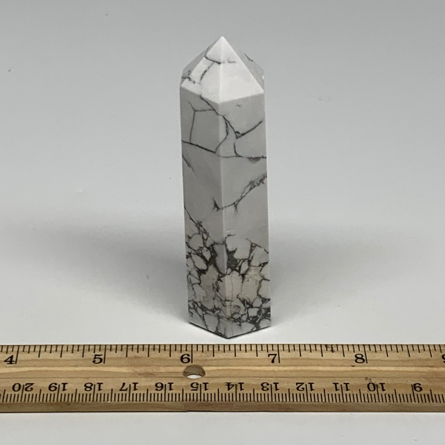 124.5g, 3.7"x1"x1", Natural Howlite Point Tower Obelisk Crystal, B29071