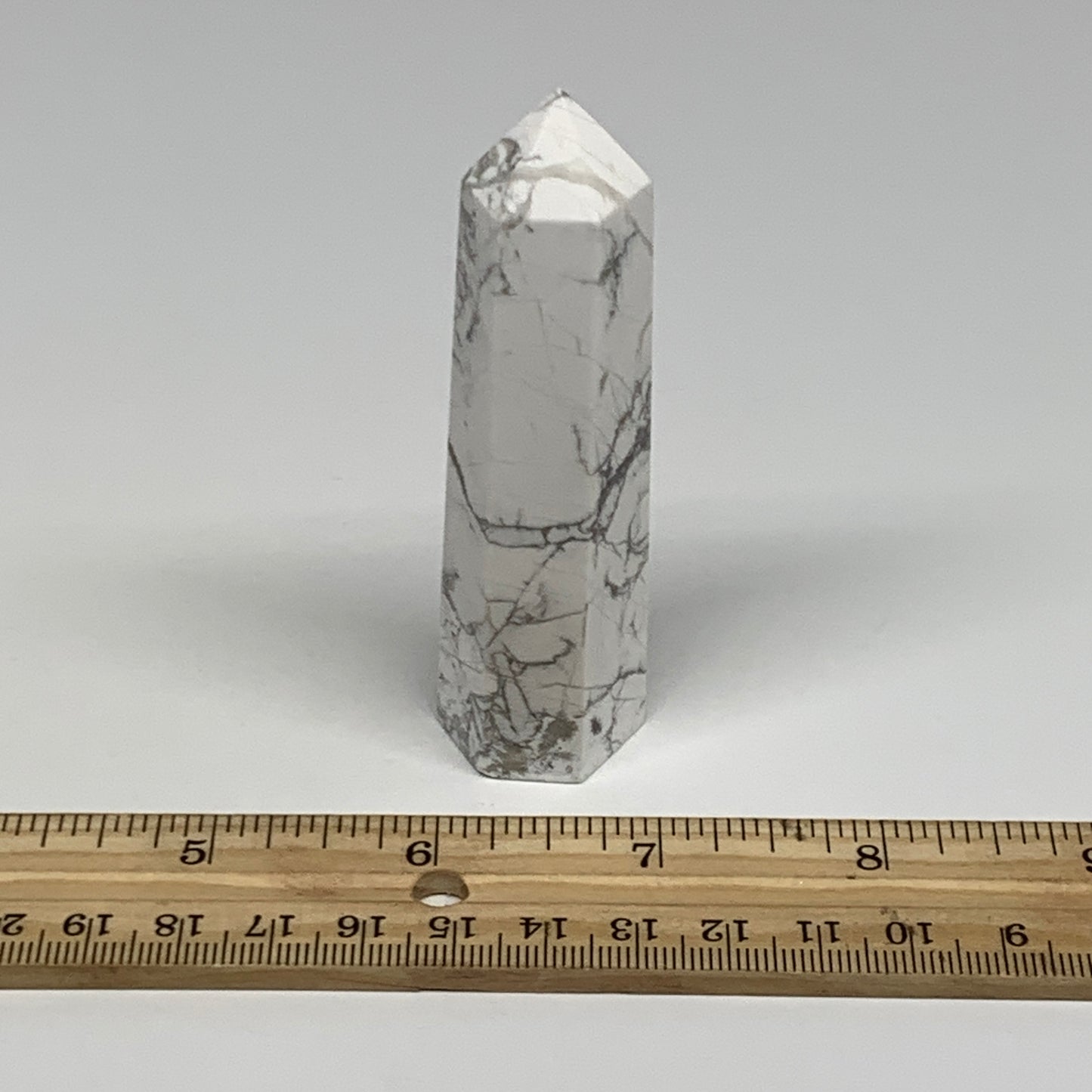 77g, 3.4"x0.9"x0.9", Natural Howlite Point Tower Obelisk Crystal, B29074