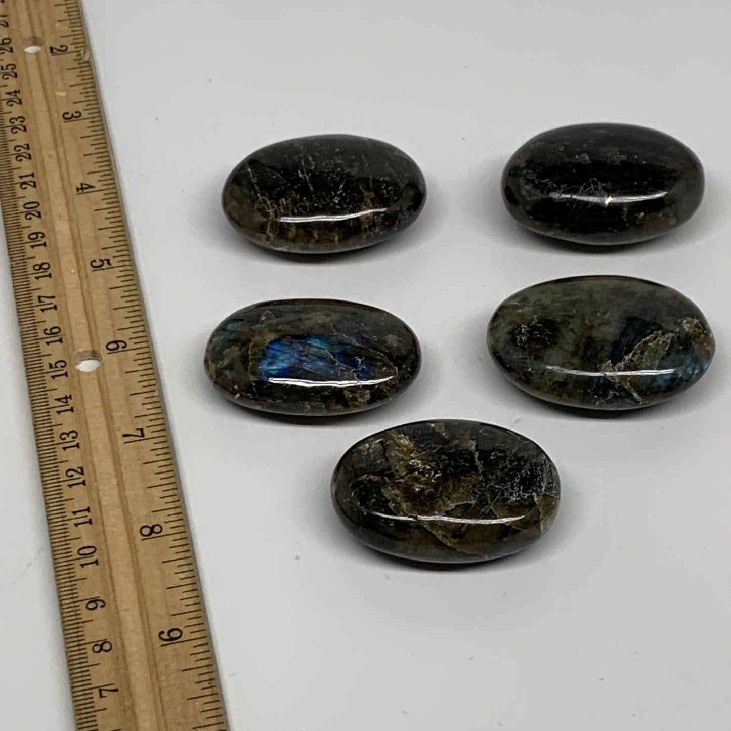 193.5g, 1.7"-1.8", 5pcs, Labradorite Palm-stone Polished Gemstone, B35549