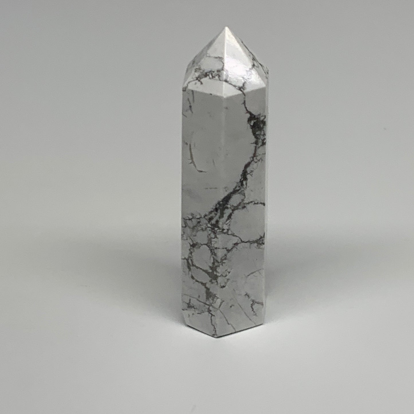 99.8g, 3.4"x1"x0.9", Natural Howlite Point Tower Obelisk Crystal, B29077