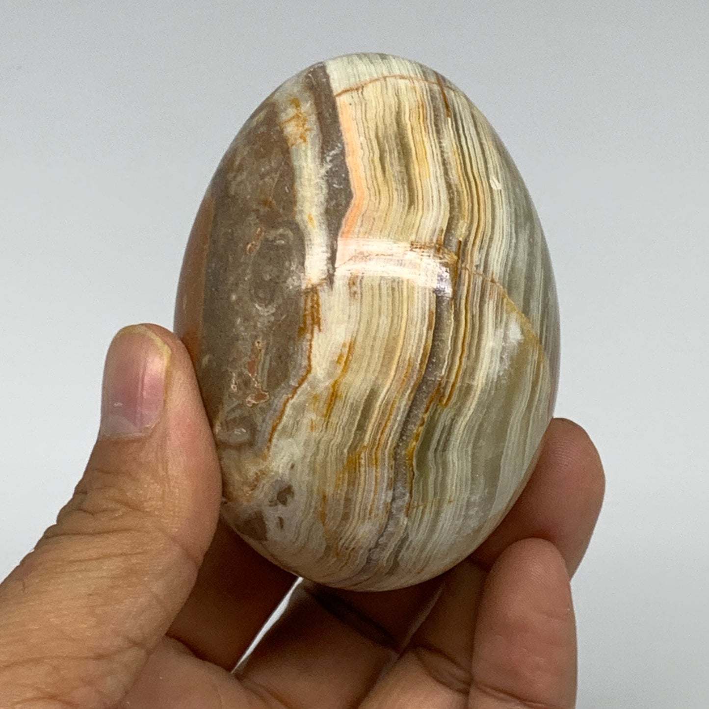 258g, 2.7"x2" Natural Green Onyx Egg Gemstone Mineral, from Pakistan, B32046