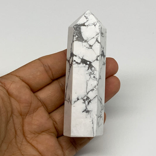 131.2g, 3.6"x1"x1", Natural Howlite Point Tower Obelisk Crystal, B29082