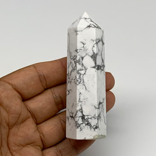 105.4g, 3.4"x1"x1", Natural Howlite Point Tower Obelisk Crystal, B29083