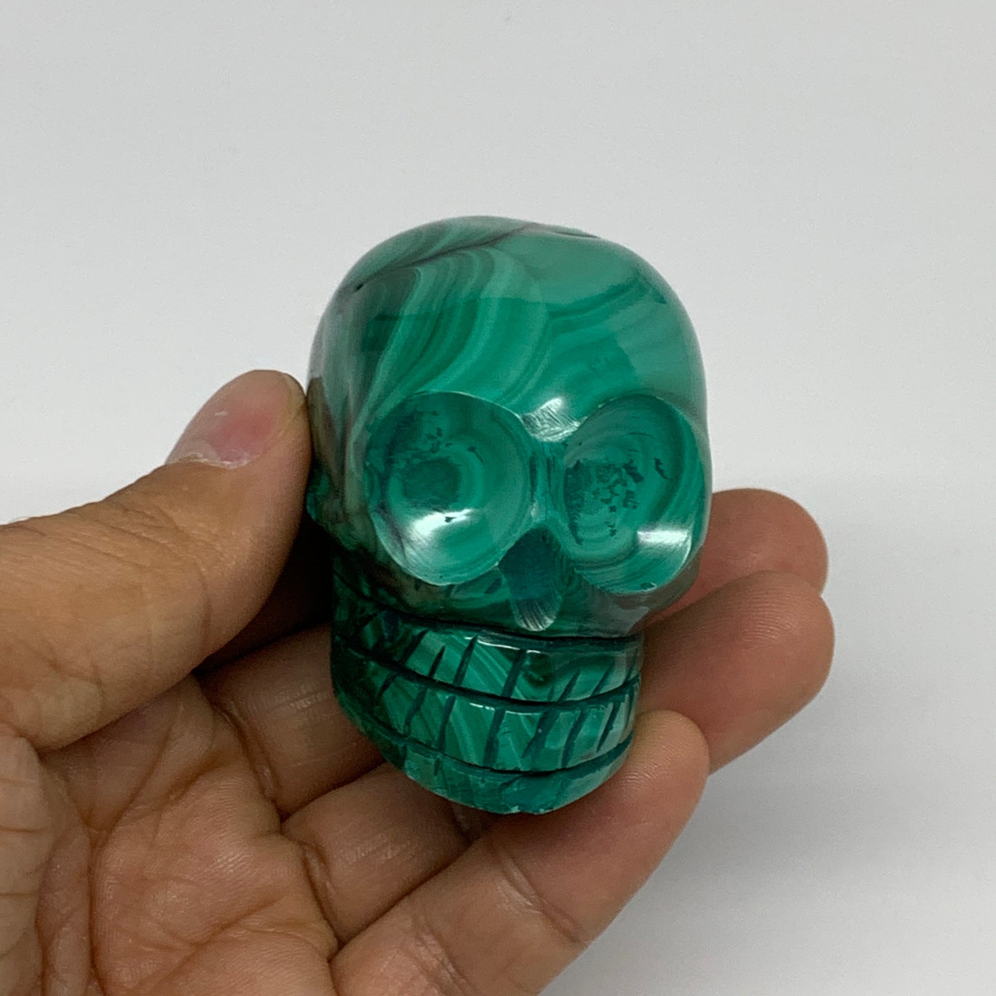 212.2g, 2.5"x1.4"x1.7", Natural Solid Malachite Skull From Congo, B32721