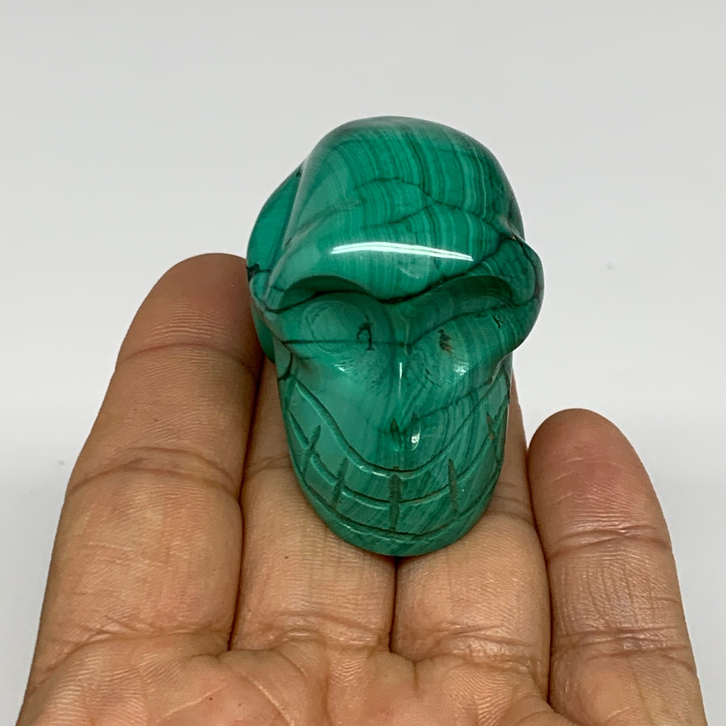 98.1g, 1.8"x1.2"x1.4", Natural Solid Malachite Skull From Congo, B32724