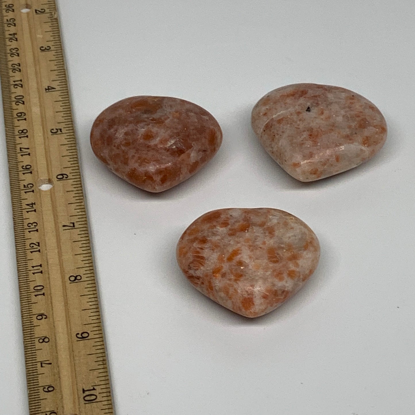 205.1g,1.7"-1.9", 3pcs, Sunstone Heart Polished Healing Crystal, B34803