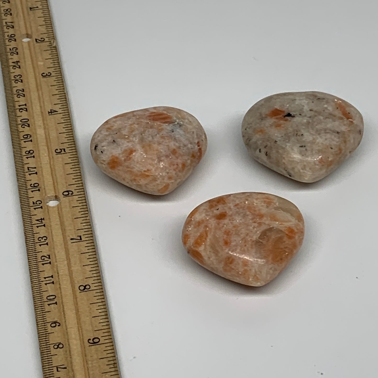 208g,1.7"-1.8", 3pcs, Sunstone Heart Polished Healing Crystal, B34805