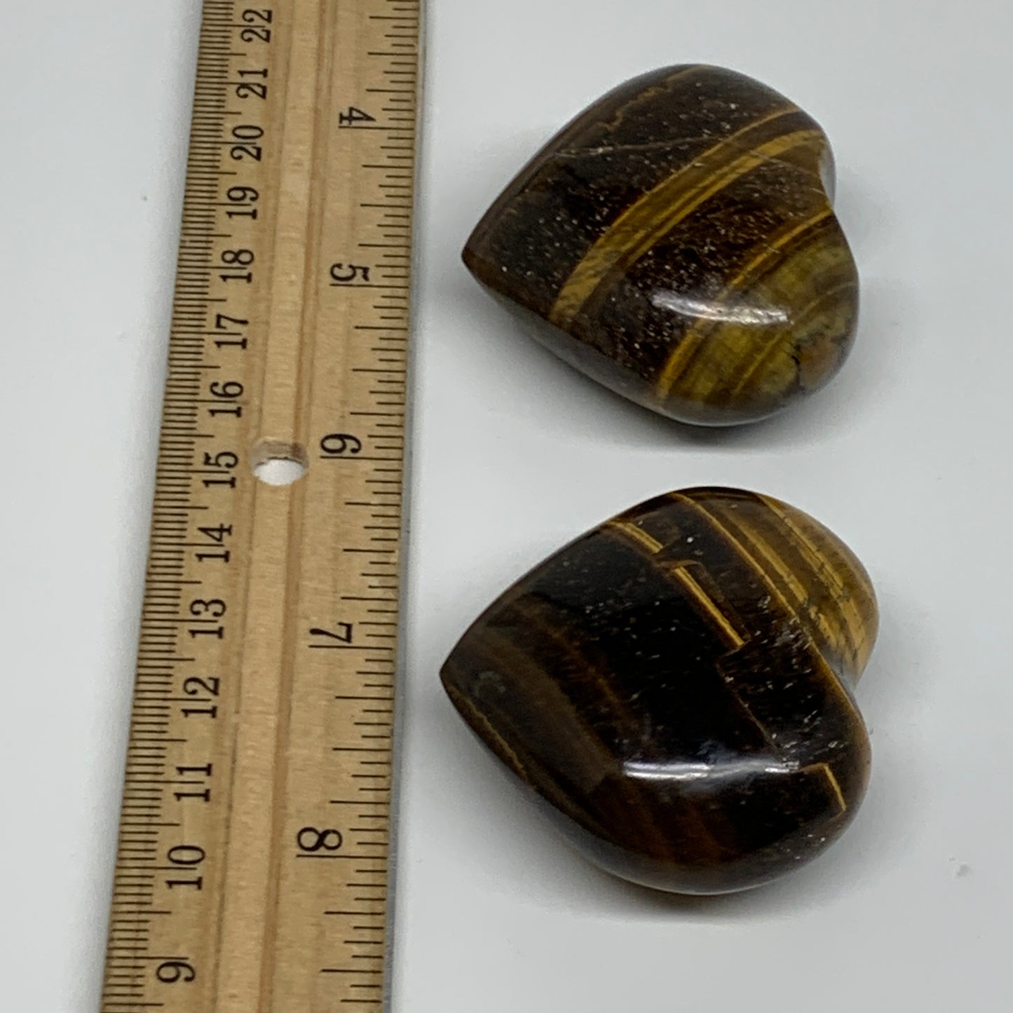 123g, 1.7"-1.7", 2pcs, Tiger's Eye Heart Polished Healing Crystal, B34827