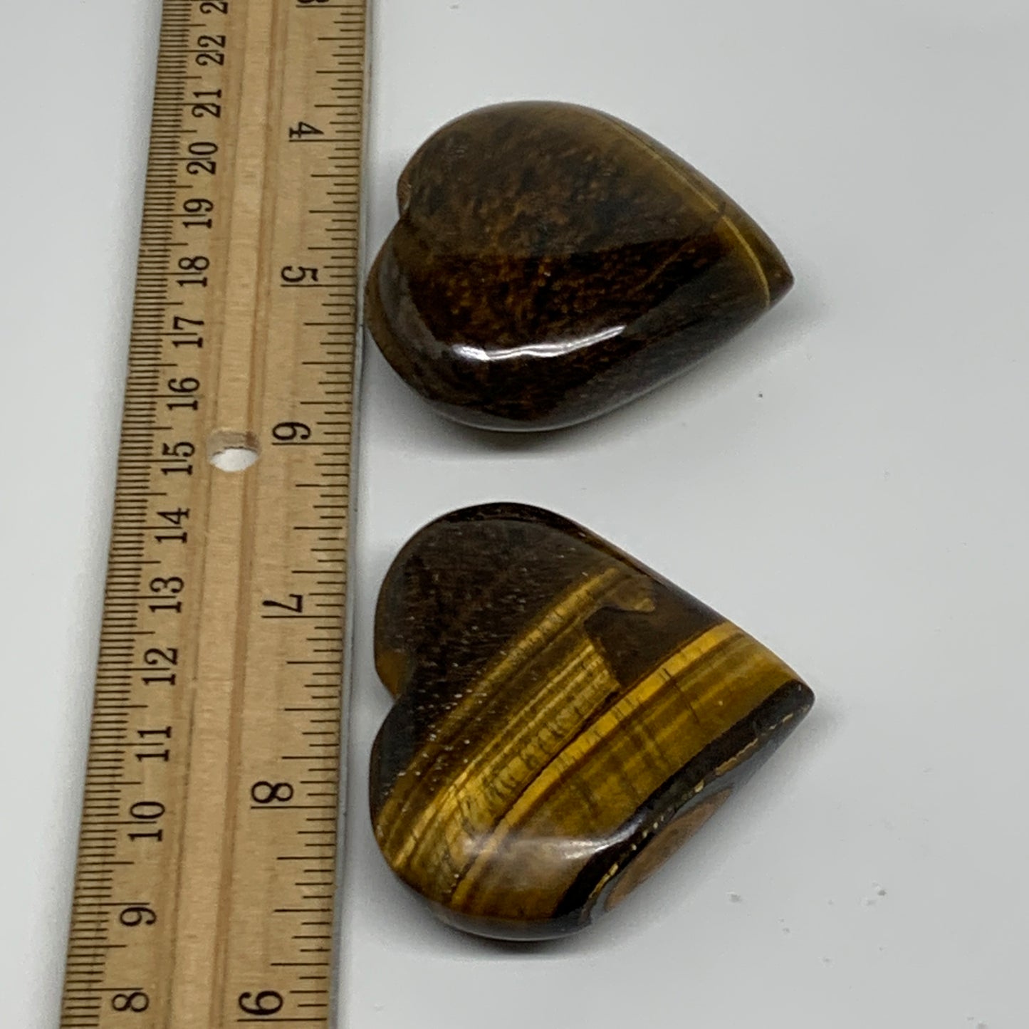 125.9g, 1.8"-1.9", 2pcs, Tiger's Eye Heart Polished Healing Crystal, B34828