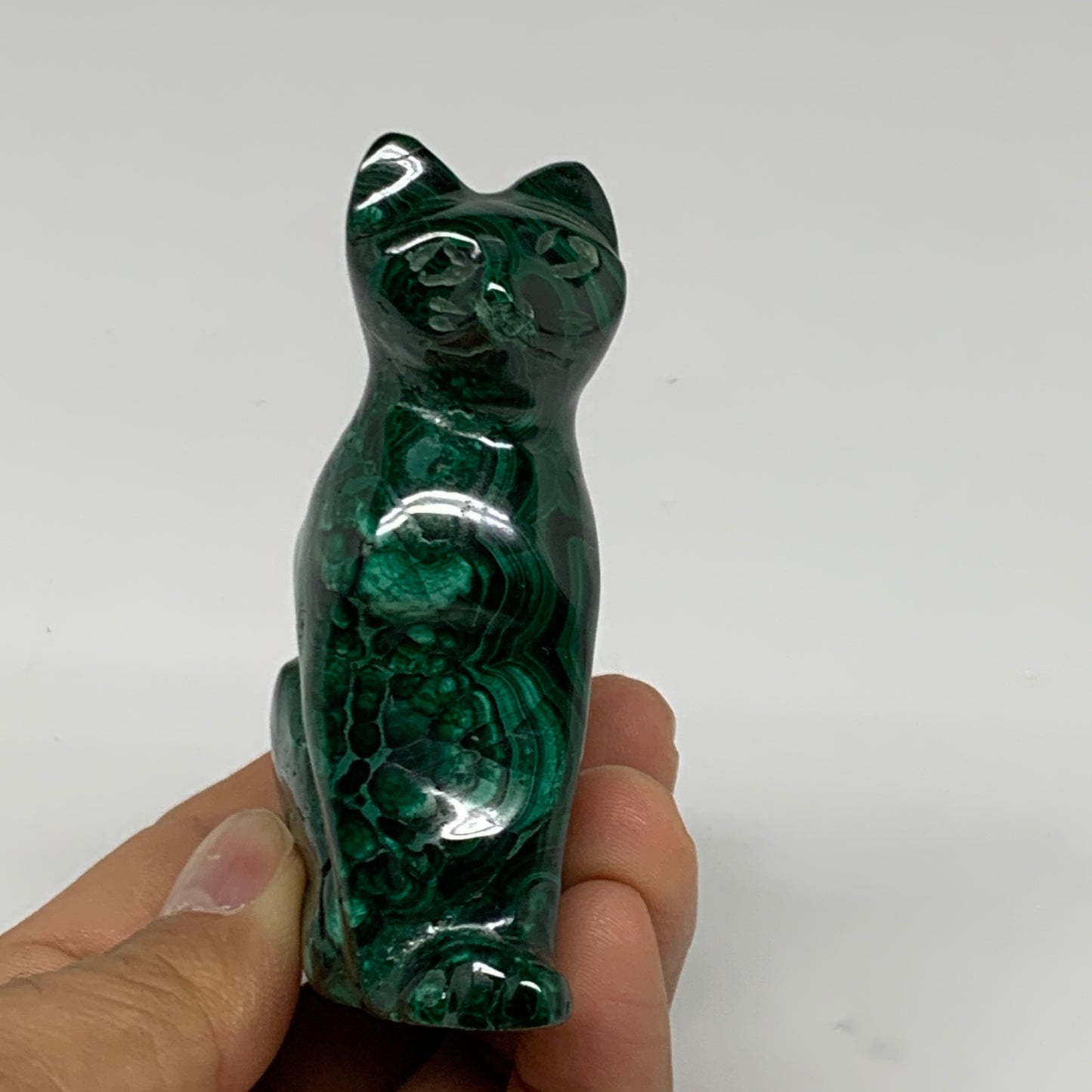 203.5g, 3.1"x2.3"x1" Natural Solid Malachite Cat Figurine @Congo, B32746