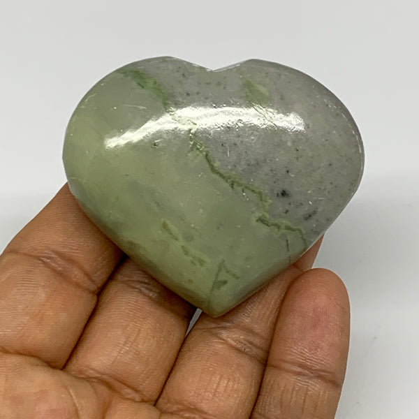 82.3g, 1.9"x2.2"x0.8" Green Serpentine Heart Gemstones @India, B28365