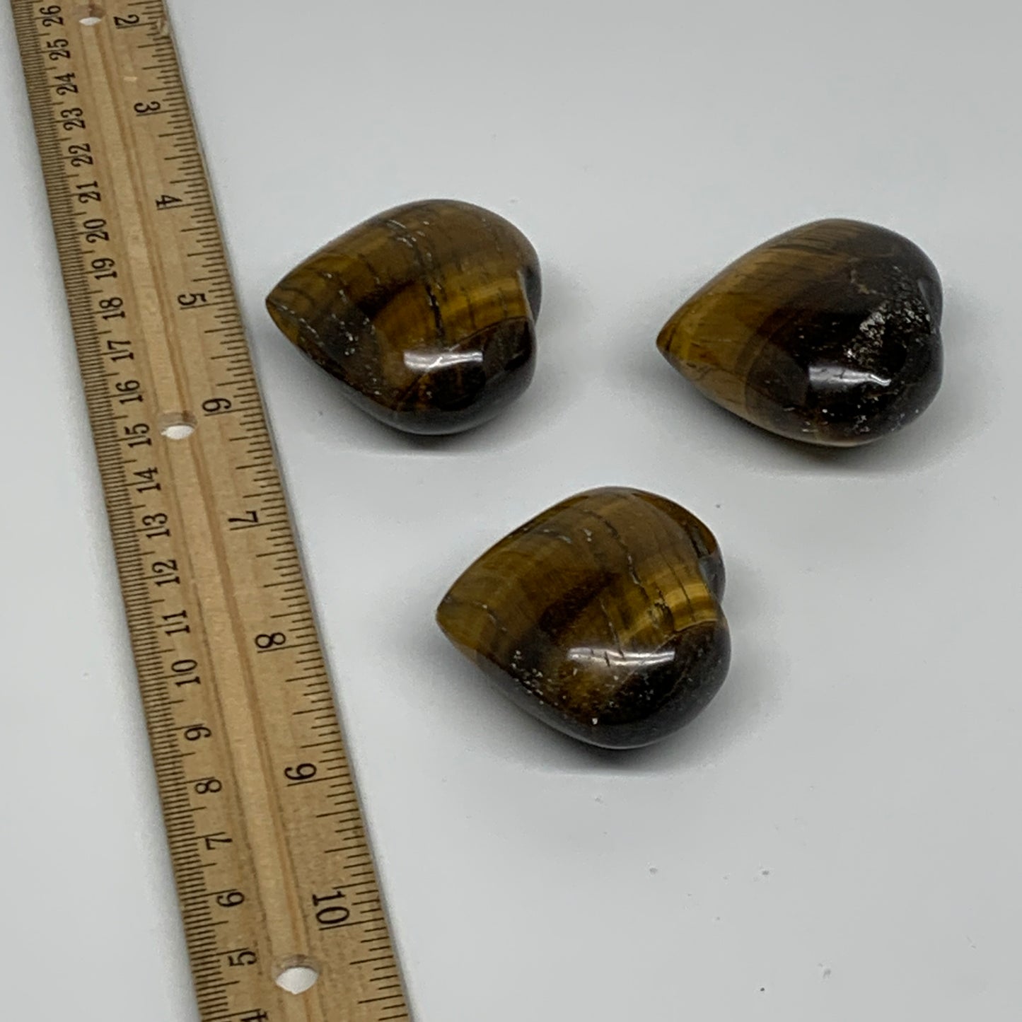 179.9g, 1.6"-1.7", 3pcs, Tiger's Eye Heart Polished Healing Crystal, B34831