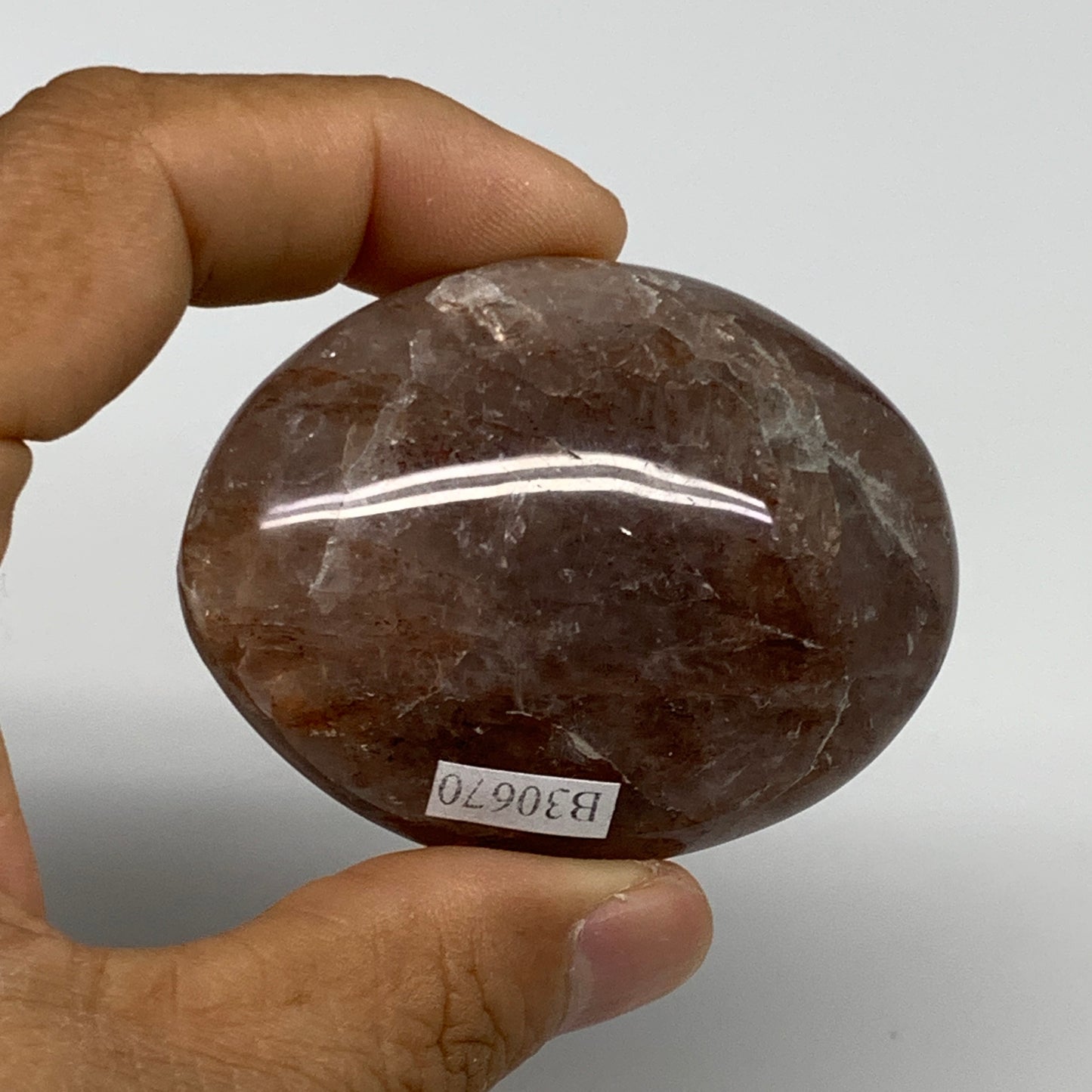 103.9g,2.3"x1.8"x1", Red Hematoid Fire Quartz Palm-Stone Crystal Polished, B3067