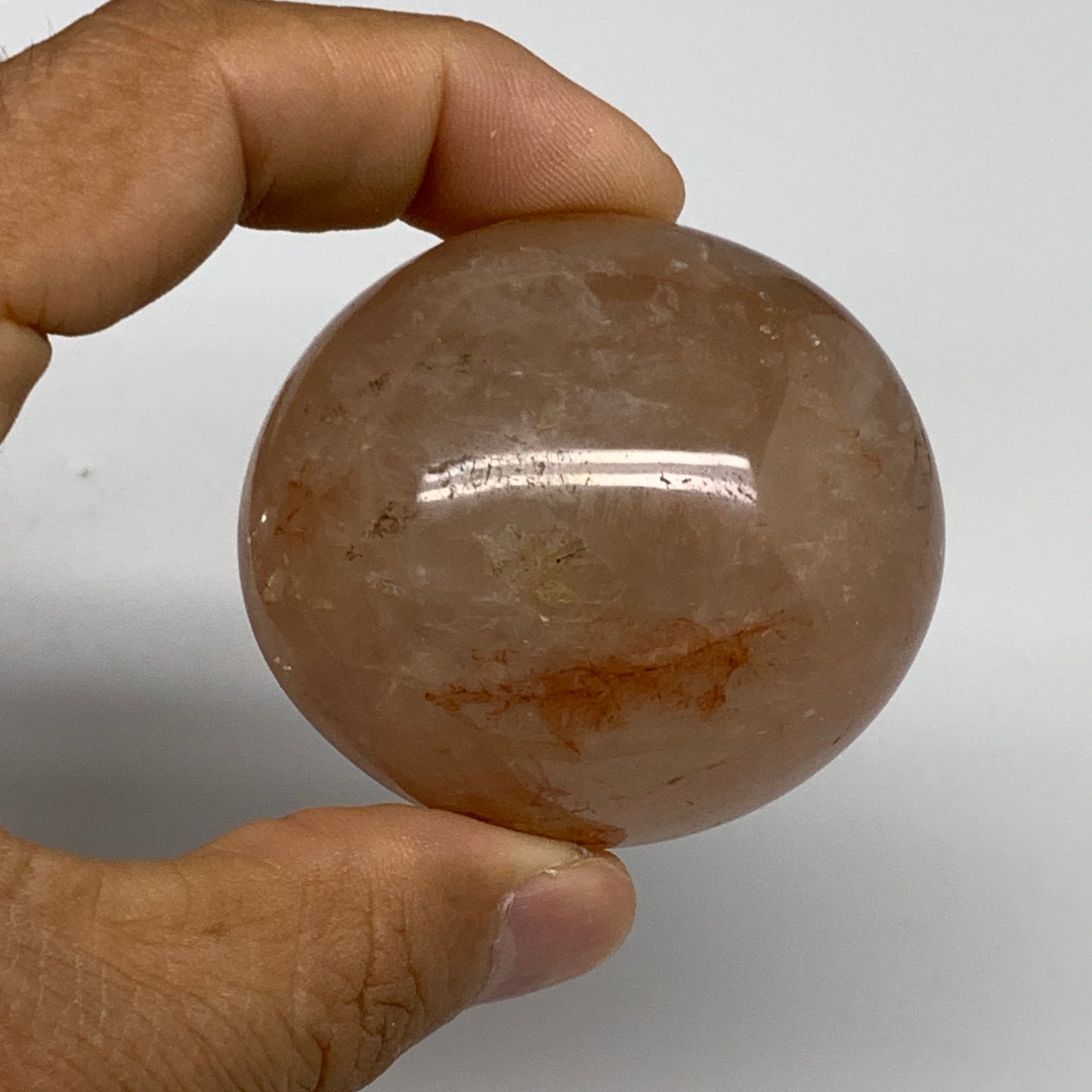 144g,2.1"x1.9"x1.5", Red Hematoid Fire Quartz Palm-Stone Crystal Polished, B3067