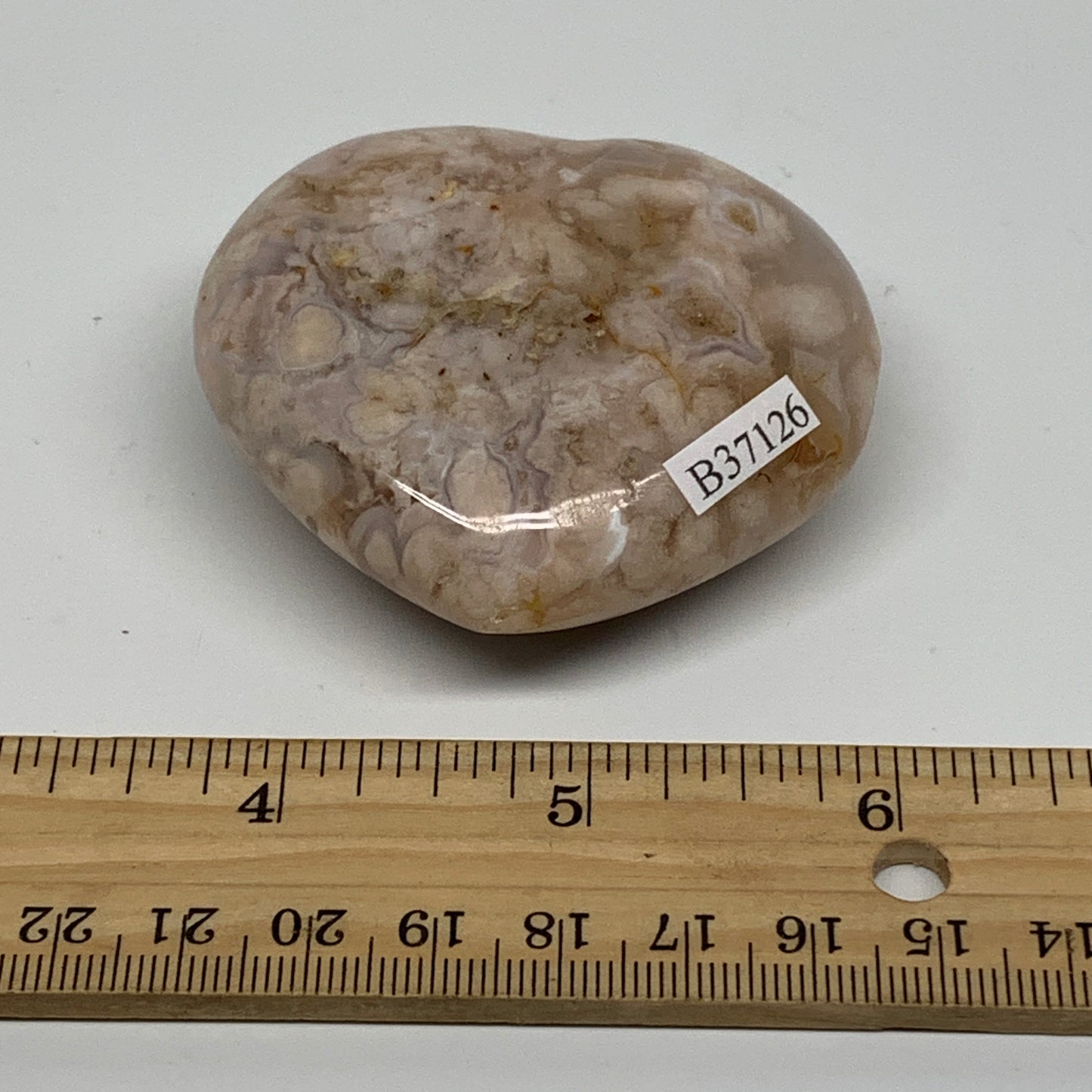 0.24 lbs, 2.2"x2.4"x0.9", Cherry Blossom Flower Agate Heart Crystal, B37126