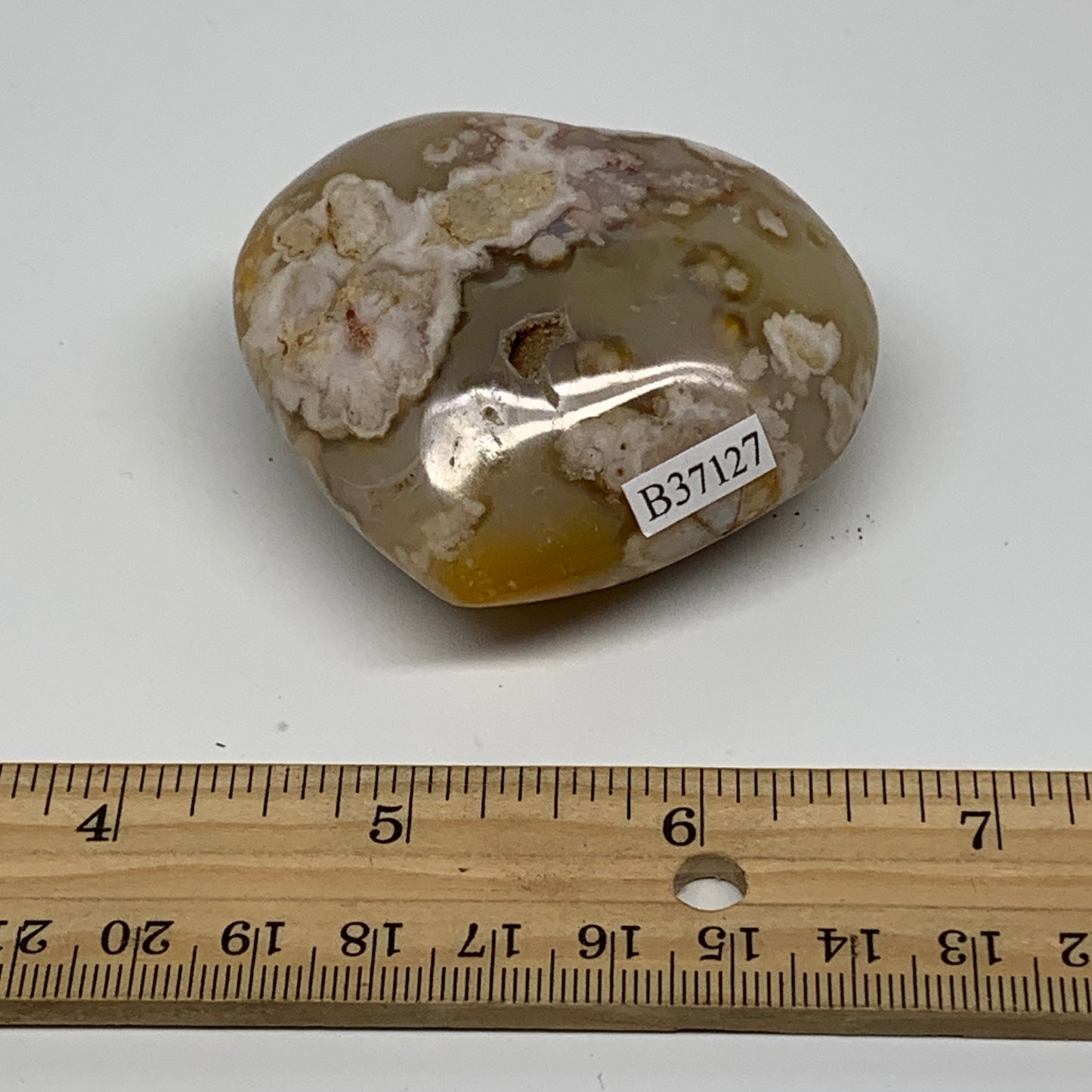 0.25 lbs, 2.2"x2.4"x1.1", Cherry Blossom Flower Agate Heart Crystal, B37127