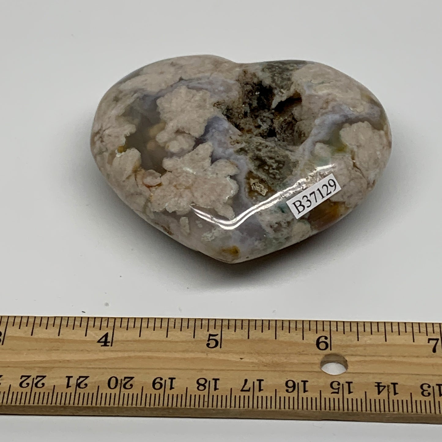 0.41 lbs, 2.7"x3.1"x1.2", Cherry Blossom Flower Agate Heart Crystal, B37129
