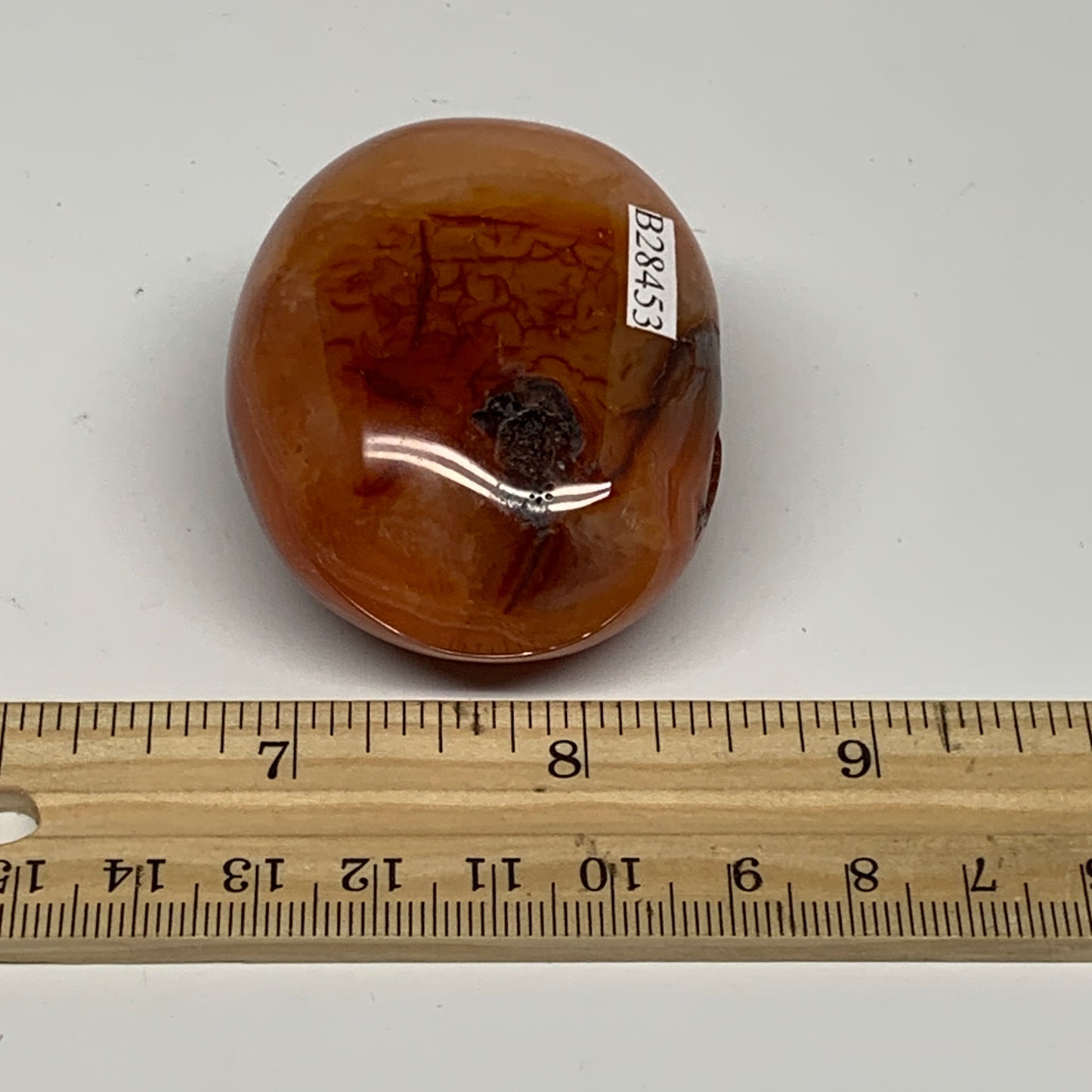 113.7g, 2.2"x1.8"x1.2", Red Carnelian Palm-Stone Gem Crystal Polished, B28453