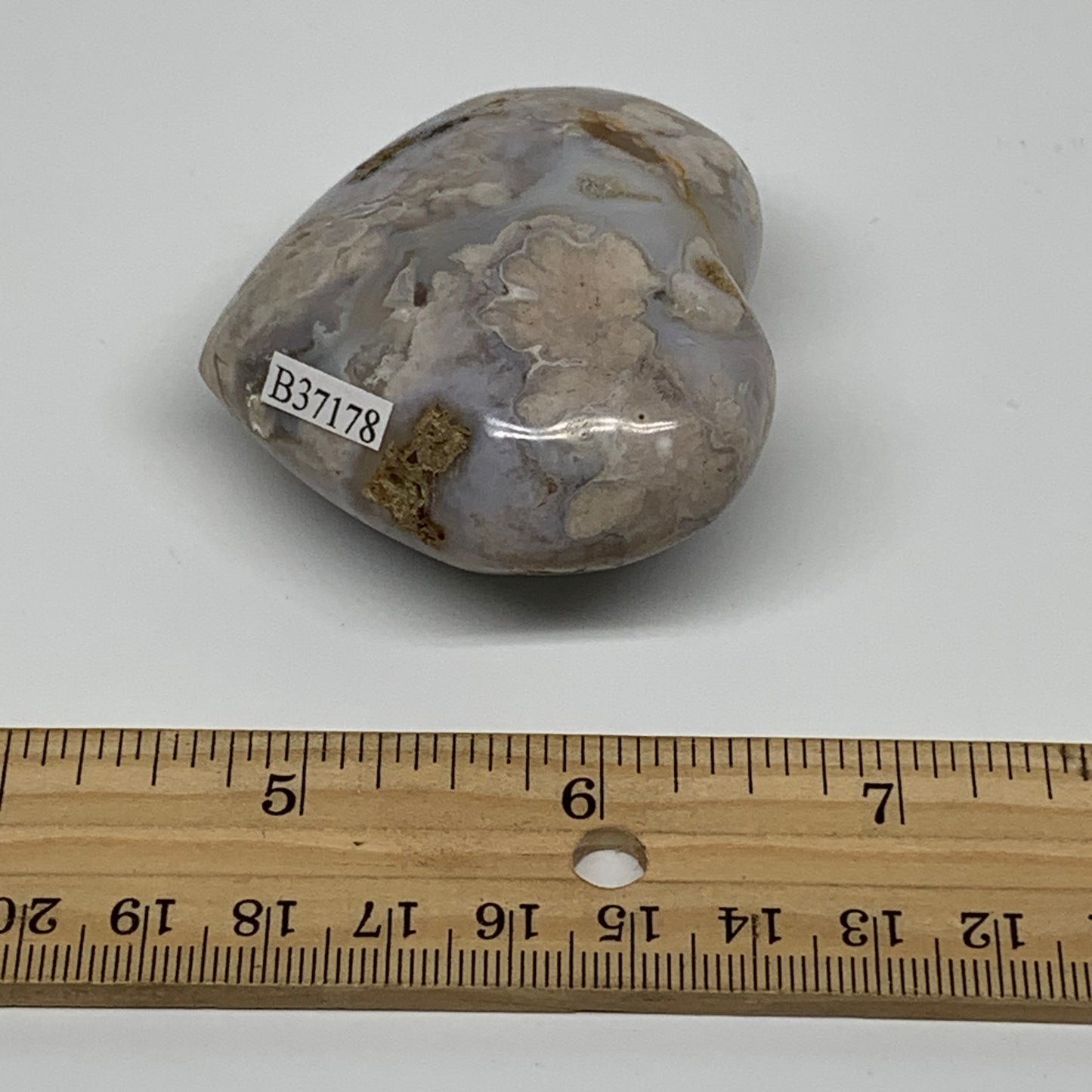 0.24 lbs, 2"x2.3"x1.1", Cherry Blossom Flower Agate Heart Crystal, B37178