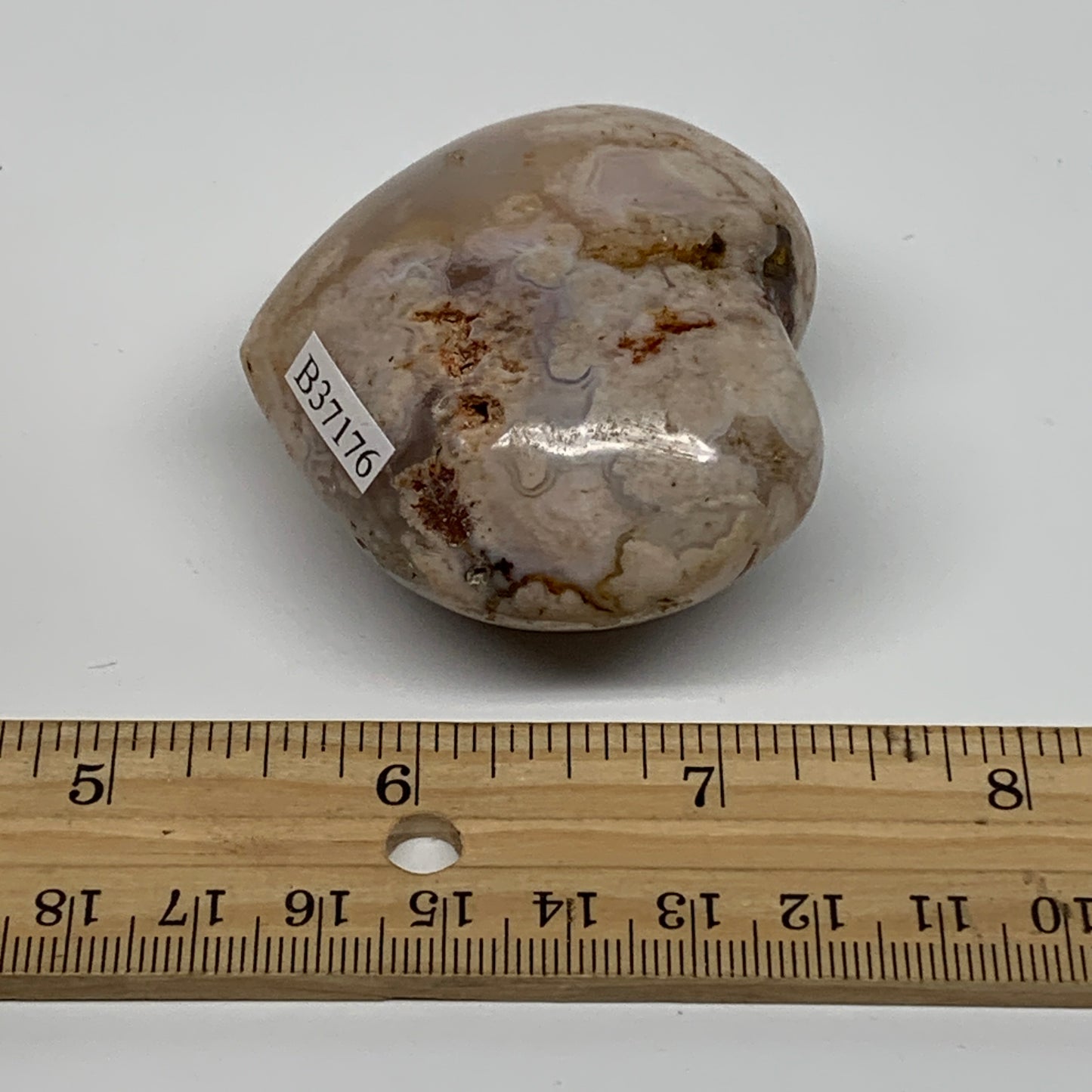 0.25 lbs, 2"x2.2"x1.3", Cherry Blossom Flower Agate Heart Crystal, B37176