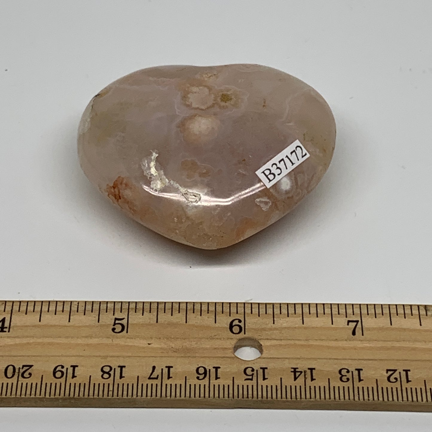 0.23 lbs, 2.1"x2.4"x1", Cherry Blossom Flower Agate Heart Crystal, B37172