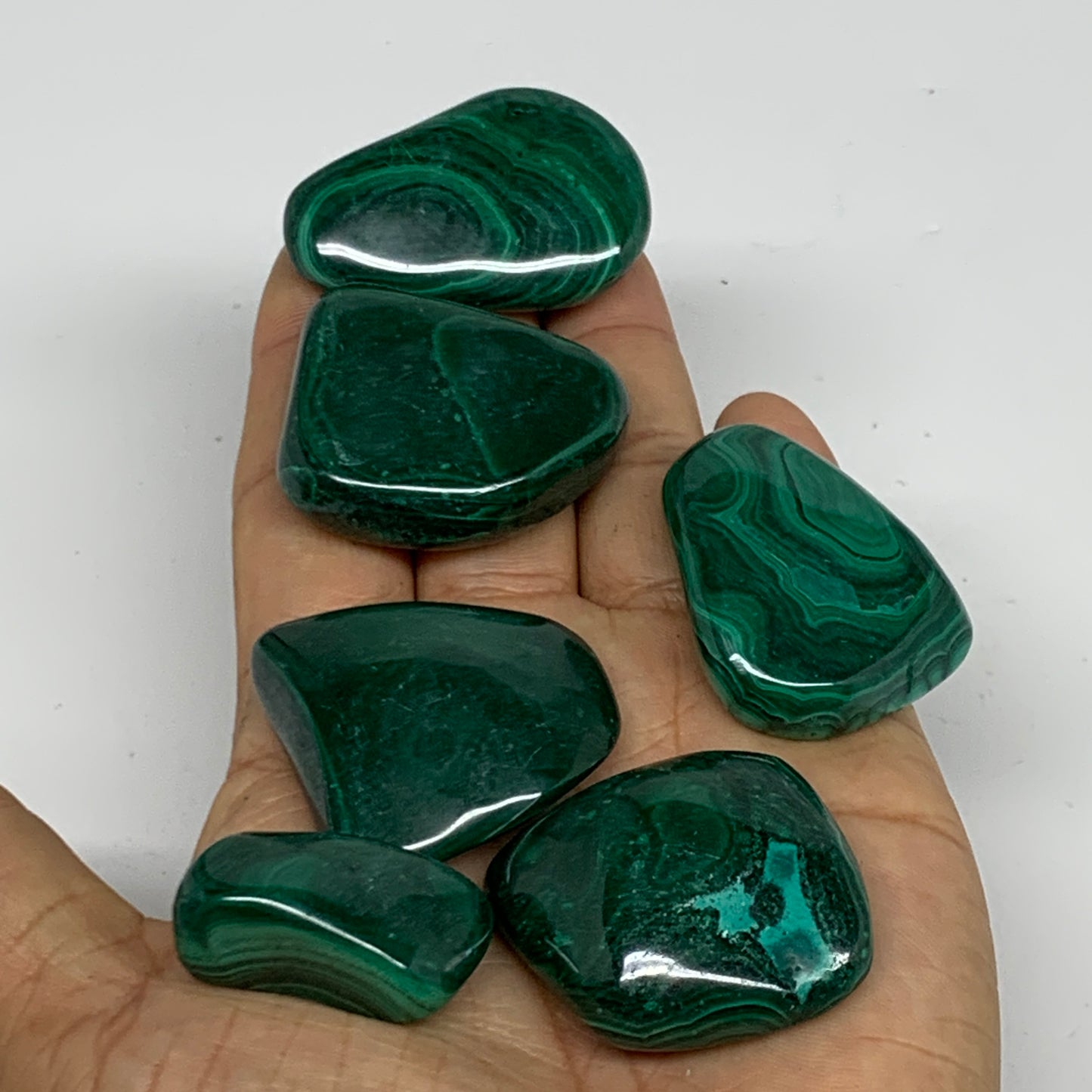 206g, 1.2"-1.7", 6pcs, Natural Malachite Tumbled Polished Gemstone, B32847